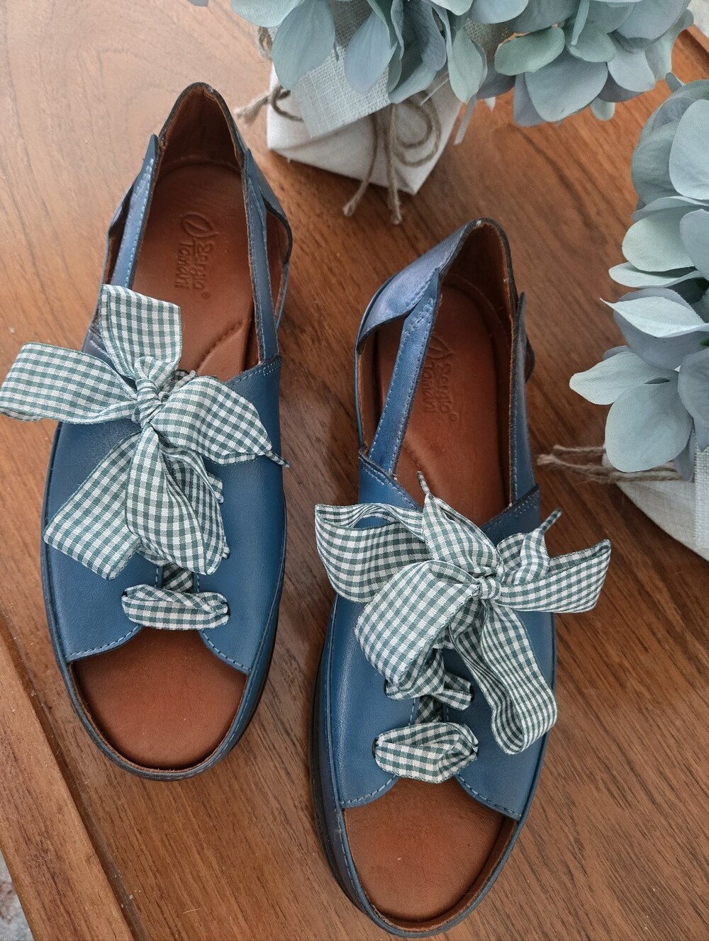 SERGIO TOMANI NEW Teal Cut-Out Lace-Up Women's Sandals with RIBBON LACES